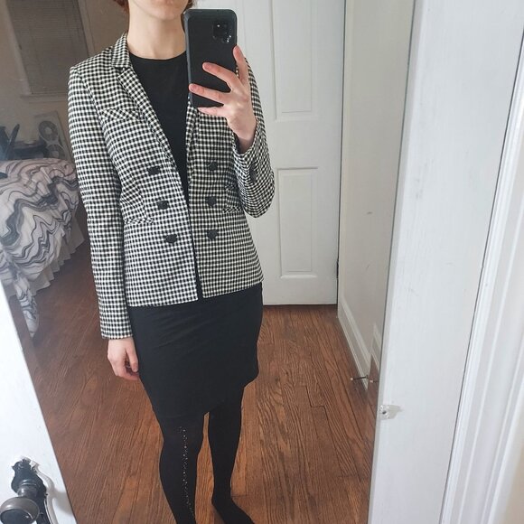 Veronica Beard Black White Gingham Embossed Button Blazer - Picture 1 of 9